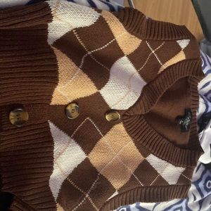 Tan brown and white vest